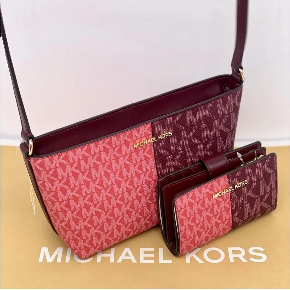 Michael Kors Jet Set Small Two-Tone Logo Crossbody Bag and Wallet Set